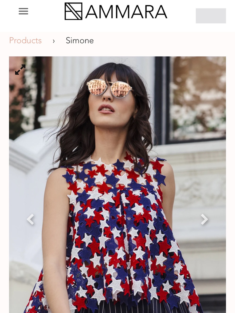 AMMARA Simone Red White Blue Star Appliqué Sleeveless Blouse